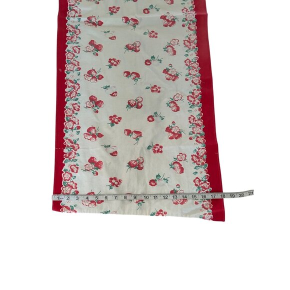 Vintage Cotton Table Runner With Red & Floral Strawberry Print 53"x14" Rectangul - Picture 5 of 7